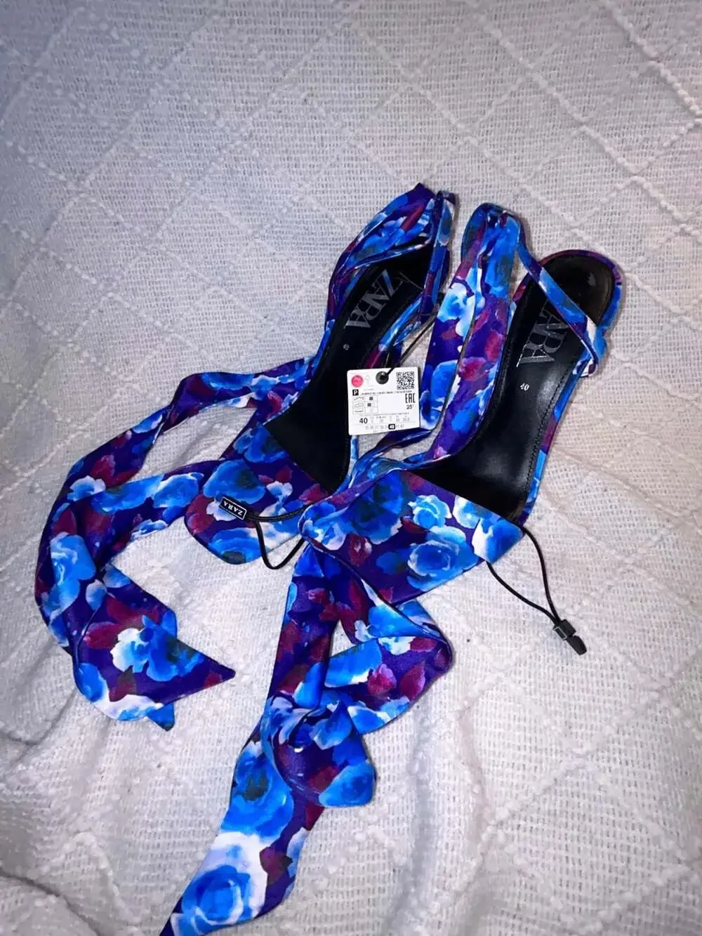 Zara Blue Purple Floral Wrap Sandals - Picture 2 of 4